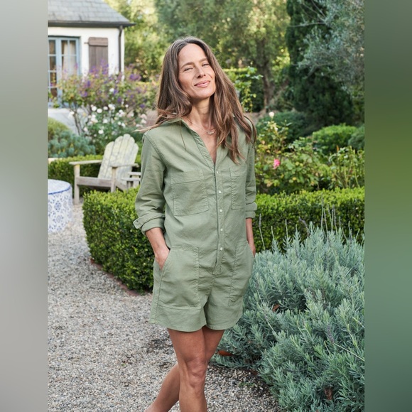 Frank & Eileen Ireland Playsuit Sage Green Linen Long Sleeve Romper Extra Small
